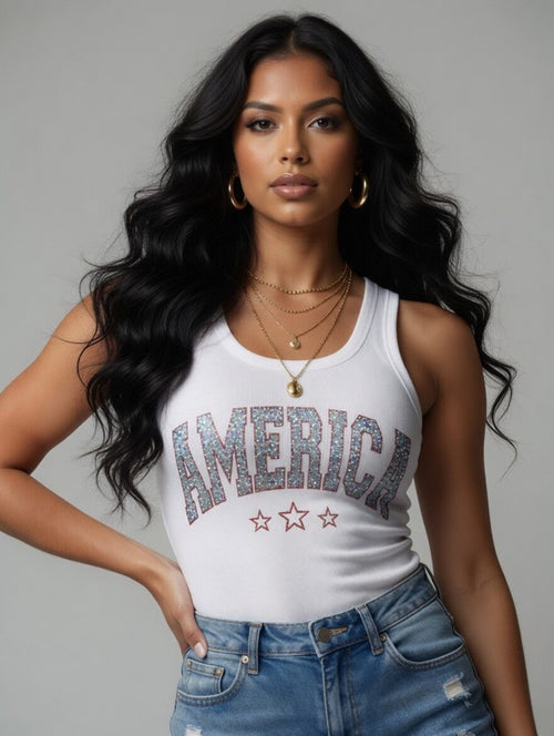 America Rhinestone Tank Top