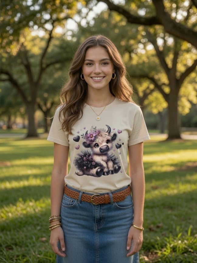 Adorable Highland Cow Ballerina Comfort Colors Tee
