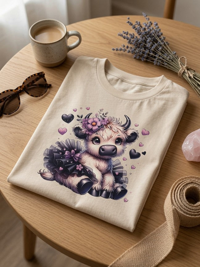 Adorable Highland Cow Ballerina Comfort Colors Tee