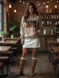 Sweatshirt with But First Coffee Chenille Patch