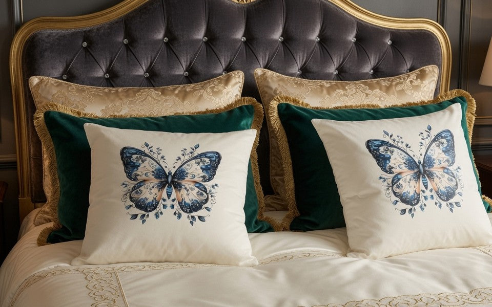Elegant Blue Butterfly Throw Pillow