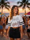 Cherry Bow Cropped Tee – Playful Sunset Party Vibes