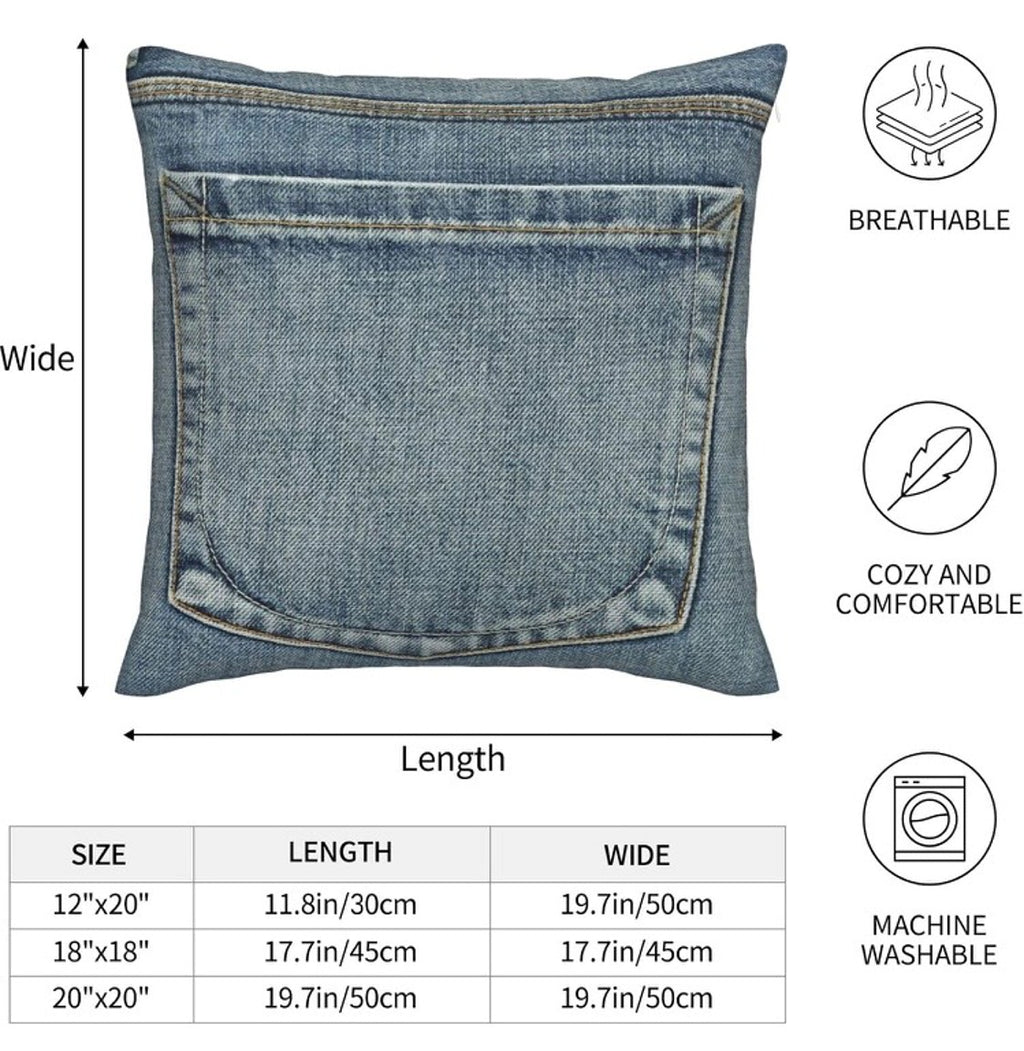 USA Denim Throw Pillow – Patriotic Stars & Pocket Detail