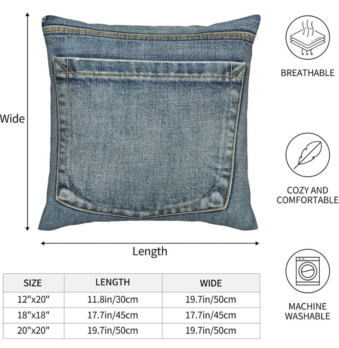 USA Denim Throw Pillow – Patriotic Stars & Pocket Detail