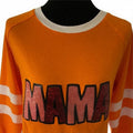 Sequin “MAMA” Orange Varsity 3/4 Sleeve Tee