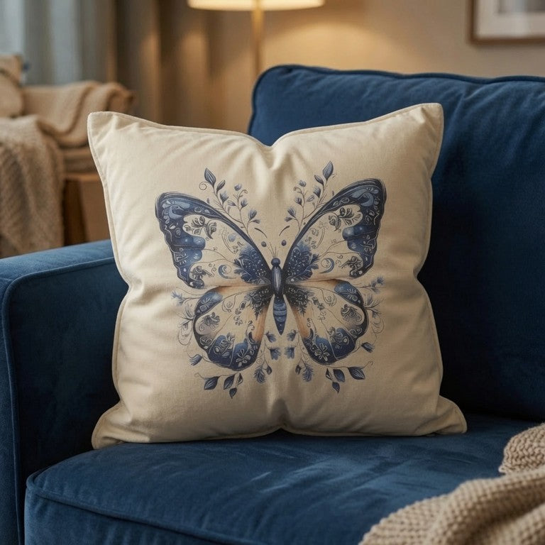 Elegant Blue Butterfly Throw Pillow
