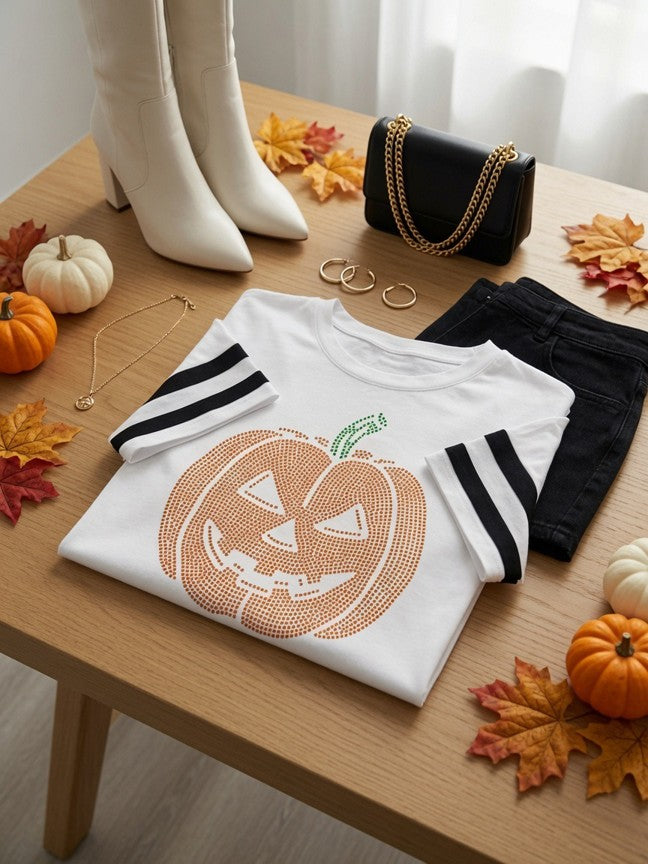 Rhinestone Jack-O’-Lantern Crop Tee
