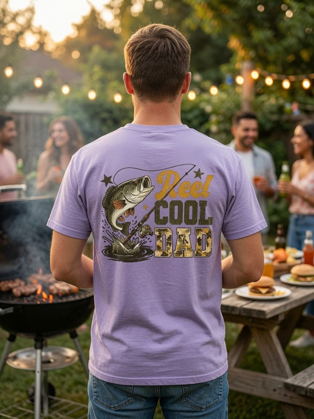 Reel Cool Dad – Lavender Fishing Graphic Tee