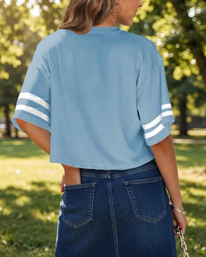 Sequin “Tartan Army” Blue Varsity Half Sleeve Tee