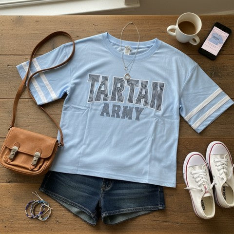 Sequin “Tartan Army” Blue Varsity Half Sleeve Tee