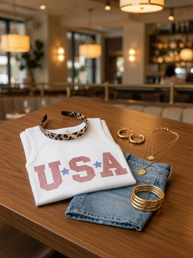USA Rhinestone Tank Top