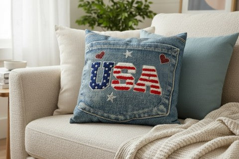 Chenille USA on Denim Looking Throw Pillow