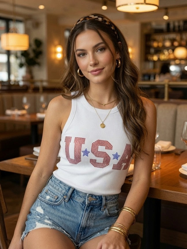 USA Rhinestone Tank Top