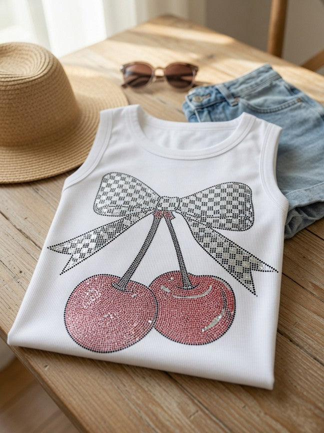 Cherry Rhinestone Tank Top