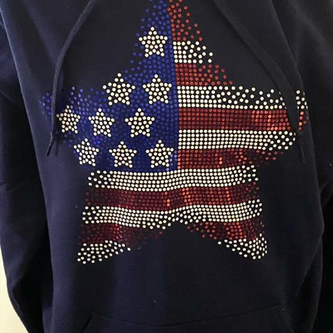 Patriot Star Hoodie – Rhinestone American Flag Sweatshirt