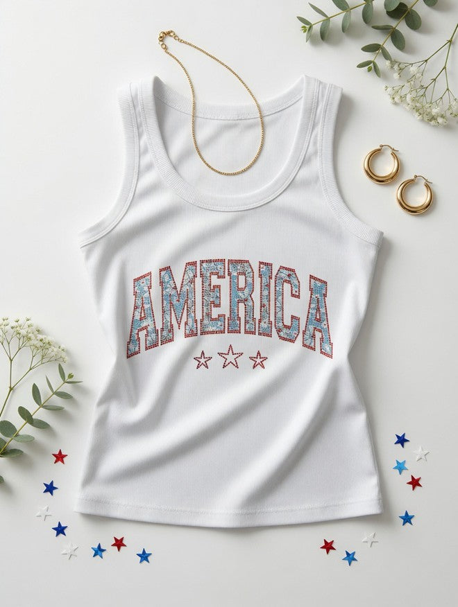 America Rhinestone Tank Top