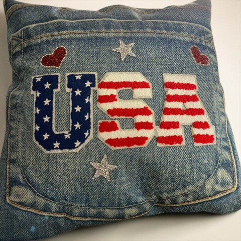 America 250 Years Heart Denim Looking Throw Pillow