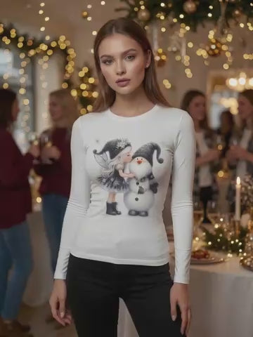 Holiday Fairy & Snowman Long Sleeve Tee