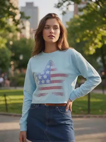 Flag as a Star Rhinestone Crop Sweatshirt